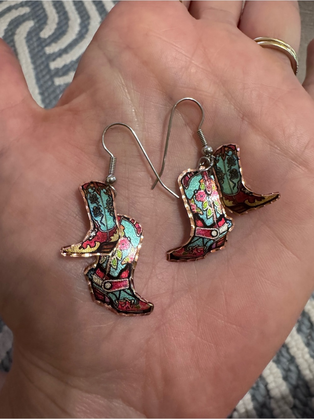 Vintage Colorful Cowboy Boot Dangle Earrings